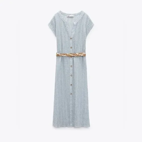 ZARA STRIPED MIDI DRESS - Picture 6 of 8